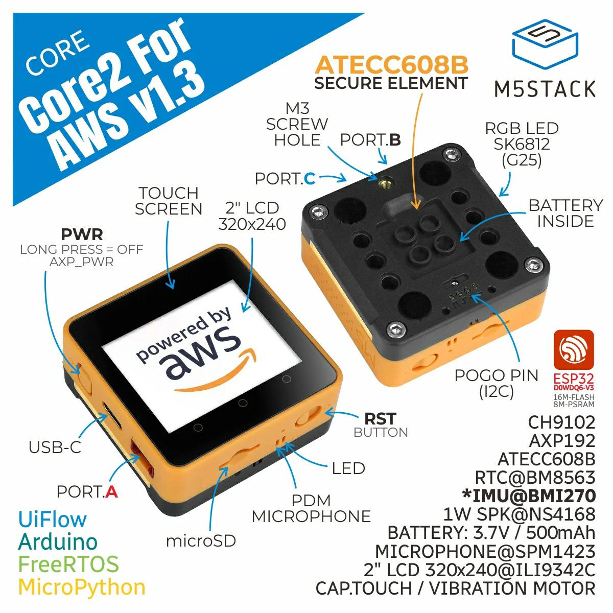 M5Stack Core2 AWS IoT Kit ESP3 - M5Stack Core2 recension och pris